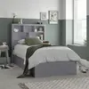 Buy Oscar Grey Wooden Ottoman Storage Bed – Single (3ft) with Bookcase Headboard, Colour: Grey, Bed Size: Single (3ft), Item Width: 113, 8 from Furnituretta