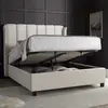 Buy Aurora Warmstone Velvet Ottoman Bed – Double 4ft6 with Winged Headboard & Storage, Colour: Warmstone, Bed Size: Double (4ft6), Item Width: 157 from Furnituretta