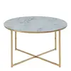 Buy Alisma Round Coffee Table: Marble-Effect Glass and Gold Legs, 2 from Furnituretta