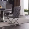 Buy Panama Velvet Fabric Dining Chair Grey with Stainless Steel Legs, 2 from Furnituretta