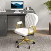 Buy Vinsetto Height Adjustable Home Office Chair, Button Tufted Computer Chair with Padded Armrests and Tilt Function, Cream White, 9 from Furnituretta