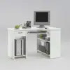 Buy Amex White Corner Desk – Compact Design with Drawer, Shelves & Keyboard Tray from Furnituretta