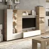 Buy Aroma White and Oak Wall Entertainment Unit – 260 cm Wide with LED Lights from Furnituretta