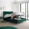 Buy Kingham Green Velvet Ottoman Bed – Double | Gas Lift Storage Frame with Deep Tufted Headboard, Colour: Green, Size: Double (4ft6), Item Width: 145 from Furnituretta