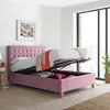 Buy Kingham Pink Velvet Ottoman Bed King Size | Gas Lift Storage Frame with Deep Tufted Headboard, Colour: Pink, Size: King (5ft), Item Width: 160 from Furnituretta