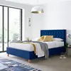 Buy Kingham Blue Velvet Ottoman Bed Double Size | Gas Lift Storage Frame with Deep Tufted Headboard, Colour: Blue, Size: Double (4ft6), Item Width: 145, 5 from Furnituretta