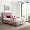 Buy Kingham Pink Velvet Ottoman Bed Double Size | Gas Lift Storage Frame with Deep Tufted Headboard, Colour: Pink, Size: Double (4ft6), Item Width: 145, 5 from Furnituretta