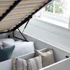 Buy Arizona White Wooden Ottoman Storage Bed – Double | Gas Lift Frame with Bookcase Headboard, Colour: White, Size: Double (4ft6), Item Width: 157, 7 from Furnituretta