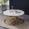 Buy Axon Round Marble Coffee Table with Gold Frame, Colour: Gold from Furnituretta