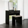 Buy Topline Dressing Table – Black Finish | Mirror & Stool Included for Modern Bedrooms, Colour: Black from Furnituretta