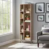 Buy Sonoma Narrow Bookcase – Oak Effect & Black Metal Legs | Compact Vertical Storage from Furnituretta
