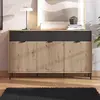 Buy Mere Artisan Oak Effect Slatted & Black 3 Door Sideboard | Stylish Modern Storage Unit, 6 from Furnituretta