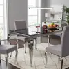 Buy Atlanta Dining Table in Black Glass with Silver Legs, 3 from Furnituretta
