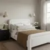 Buy Leonnie White Double Upholstered Bed Frame (4ft6), Colour: White, Bed Size: Double (4ft6) from Furnituretta