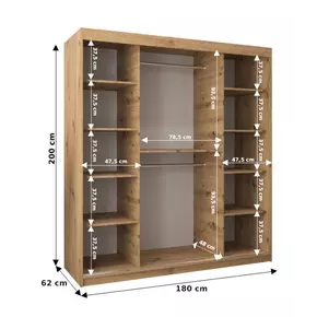 Buy Boliwia Sliding Door Wardrobe 180cm, Colour: Oak Artisan, Item Width: 180, 2 from Furnituretta