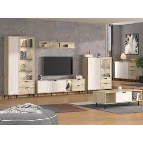 Buy Esher Grey Oak Effect and Cashmere Slatted 2 Door Display Cabinet, 5 from Furnituretta