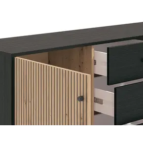 Buy Clacton Slatted Artisan Oak Effect and Black Sideboard, 3 from Furnituretta