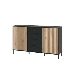 Buy Clacton Slatted Artisan Oak Effect and Black Sideboard from Furnituretta