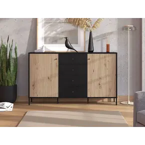 Buy Clacton Slatted Artisan Oak Effect and Black Sideboard, 4 from Furnituretta