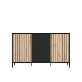 Buy Clacton Slatted Artisan Oak Effect and Black Sideboard, 2 from Furnituretta