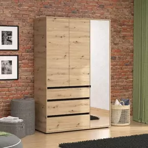 Buy Kington Artisan Oak Effect 3 Door 3 Drawer Mirrored Wardrobe, Colour: Oak, Item Width: 138 from Furnituretta