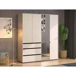 Buy Kington Cashmere 4 Door 3 Drawer Mirrored Wardrobe, Colour: Cashmere, Item Width: 183, 6 from Furnituretta