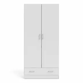 Buy Space Wardrobe with 2 Doors + 1 Drawer in White 1750, 2 from Furnituretta