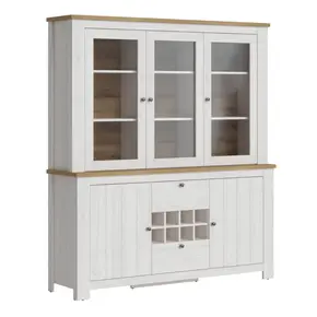 Buy Celesto 2 Door 2 Drawer Sideboard with 3 Door Display Top Unit inc. 6x Lights in White and Oak from Furnituretta