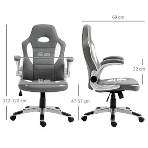 Buy Vinsetto Computer Gaming Chair, Office Desk Swivel Chair, PU Leather Racing Chair with 90° Flip-up Armrest, Adjustable Height and Rolling Wheels, Grey, 3 from Furnituretta