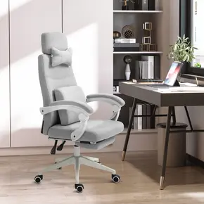 Buy Vinsetto Office Chair, Ergonomic Desk Chair, High Back Fabric Work Chair with 160° Reclining Backrest, Retractable Footrest, Neck and Lumbar Pillow for Home and Study, Grey, 2 from Furnituretta
