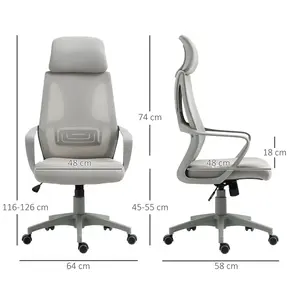 Buy Vinsetto Ergonomic Office Chair, High Back Computer Chair, Mesh Desk Chair with Lumbar Support, Headrest, Wheel, Adjustable Height, Grey, 3 from Furnituretta