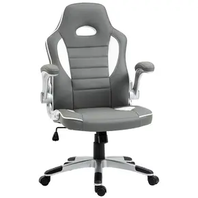 Buy Vinsetto Computer Gaming Chair, Office Desk Swivel Chair, PU Leather Racing Chair with 90° Flip-up Armrest, Adjustable Height and Rolling Wheels, Grey from Furnituretta