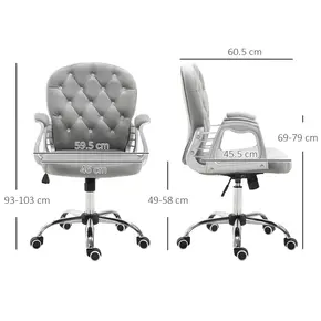 Buy Vinsetto Office Chair, Swivel Desk Chair, Velvet Vanity Chair with Adjustable Height and Rolling Wheels for Home Work Study, Grey, 3 from Furnituretta