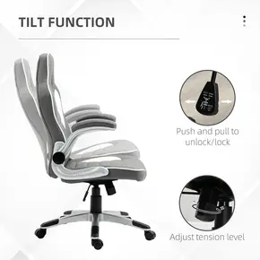 Buy Vinsetto Computer Gaming Chair, Office Desk Swivel Chair, PU Leather Racing Chair with 90° Flip-up Armrest, Adjustable Height and Rolling Wheels, Grey, 5 from Furnituretta