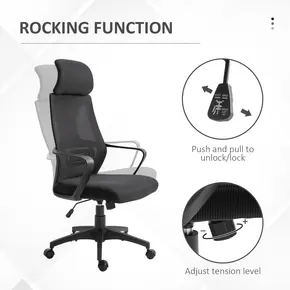 Buy Vinsetto Ergonomic Office Chair, High Back Computer Chair, Mesh Desk Chair with Lumbar Support, Headrest, Wheel, Adjustable Height, Black, 5 from Furnituretta