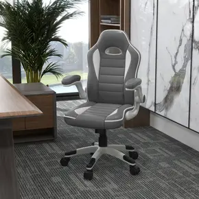 Buy Vinsetto Computer Gaming Chair, Office Desk Swivel Chair, PU Leather Racing Chair with 90° Flip-up Armrest, Adjustable Height and Rolling Wheels, Grey, 2 from Furnituretta