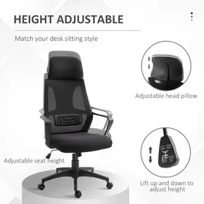 Buy Vinsetto Ergonomic Office Chair, High Back Computer Chair, Mesh Desk Chair with Lumbar Support, Headrest, Wheel, Adjustable Height, Black, 4 from Furnituretta