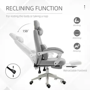 Buy Vinsetto Office Chair, Ergonomic Desk Chair, High Back Fabric Work Chair with 160° Reclining Backrest, Retractable Footrest, Neck and Lumbar Pillow for Home and Study, Grey, 5 from Furnituretta