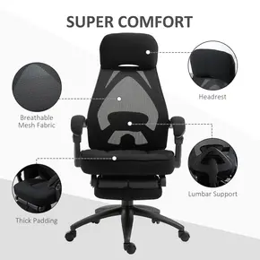 Buy Vinsetto Office Chair with Footrest,High Back Swivel Desk Chair with Adjustable Height and Headrest for Home Office, Black, 6 from Furnituretta