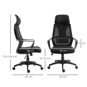 Buy Vinsetto Ergonomic Office Chair, High Back Computer Chair, Mesh Desk Chair with Lumbar Support, Headrest, Wheel, Adjustable Height, Black, 3 from Furnituretta