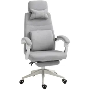 Buy Vinsetto Office Chair, Ergonomic Desk Chair, High Back Fabric Work Chair with 160° Reclining Backrest, Retractable Footrest, Neck and Lumbar Pillow for Home and Study, Grey from Furnituretta