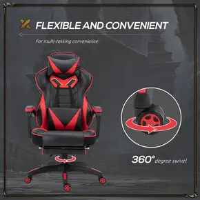 Buy Vinsetto Computer Gaming Chair, Racing Desk Chair with Lumbar Support and Footrest, PU Leather Gamer Chair with Headrest and Swivel Wheels for Home, Red, 6 from Furnituretta