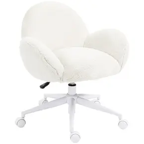Buy HOMCOM Makeup Vanity Chair, Cute Fluffy Desk Chair with Rolling Wheels for Bedroom Living Room, Cream White from Furnituretta