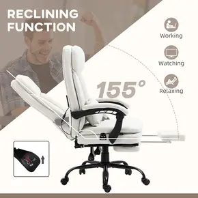 Buy Vinsetto Office Chair, Ergonomic Desk Chair with 6-Point Vibration Massage and Lumbar Heating, Computer Chair with Lumbar Support Pillow, 155° Reclining Back and Footrest, Cream White, 6 from Furnituretta