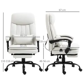 Buy Vinsetto Office Chair, Ergonomic Desk Chair with 6-Point Vibration Massage and Lumbar Heating, Computer Chair with Lumbar Support Pillow, 155° Reclining Back and Footrest, Cream White, 3 from Furnituretta
