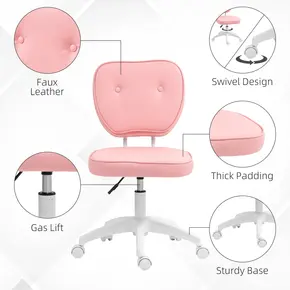 Buy Vinsetto Vanity Office Chair, PU Leather Computer Chair for Home, with Adjustable Height, Armless, Swivel Wheels, Pink, 5 from Furnituretta