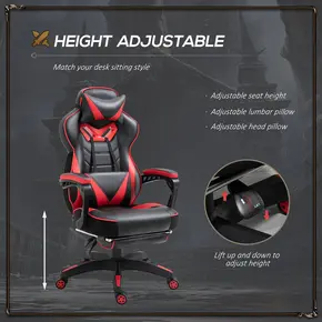 Buy Vinsetto Computer Gaming Chair, Racing Desk Chair with Lumbar Support and Footrest, PU Leather Gamer Chair with Headrest and Swivel Wheels for Home, Red, 4 from Furnituretta