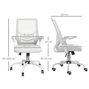 Buy Vinsetto Mesh Office Chair, Computer Desk Chair with Flip-up Armrests, Lumbar Back Support and Swivel Wheels, White, 3 from Furnituretta