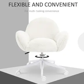Buy HOMCOM Makeup Vanity Chair, Cute Fluffy Desk Chair with Rolling Wheels for Bedroom Living Room, Cream White, 5 from Furnituretta