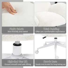 Buy HOMCOM Makeup Vanity Chair, Cute Fluffy Desk Chair with Rolling Wheels for Bedroom Living Room, Cream White, 6 from Furnituretta
